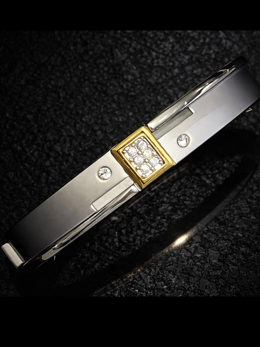 Brushed polished gold silver crystal cz bangle ladies statement jewelry bracelet - Picture 1 of 2